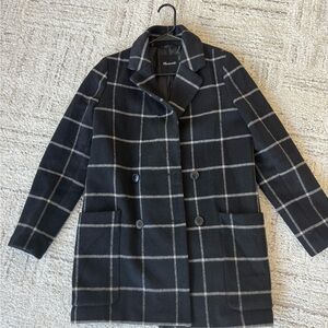 Madewell Black and Gray Checkered Pea Coat